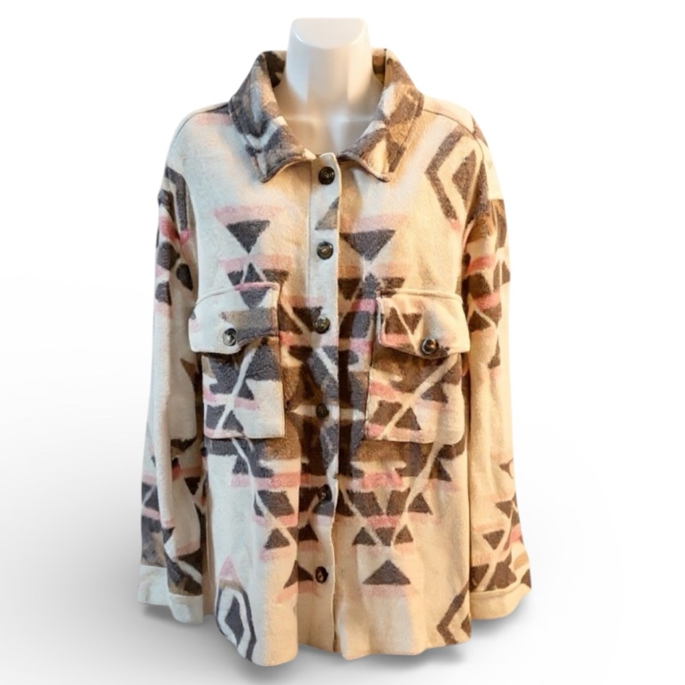 Sanctuary Aztec Barn Jacket  - Cream and Brown